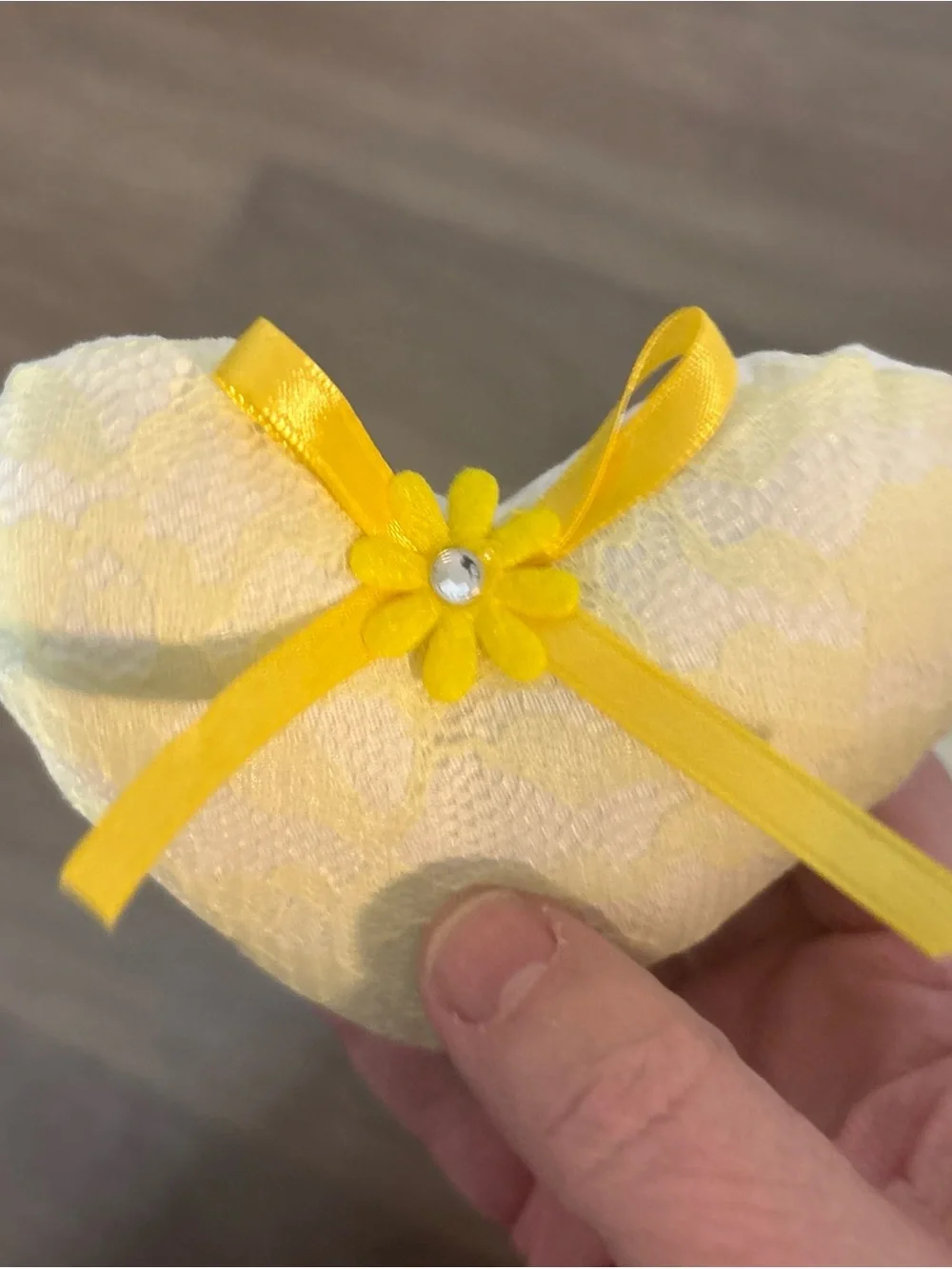 Heart Lace Accent Pillow with Yellow Ribbon - Soft Cream pack of 2